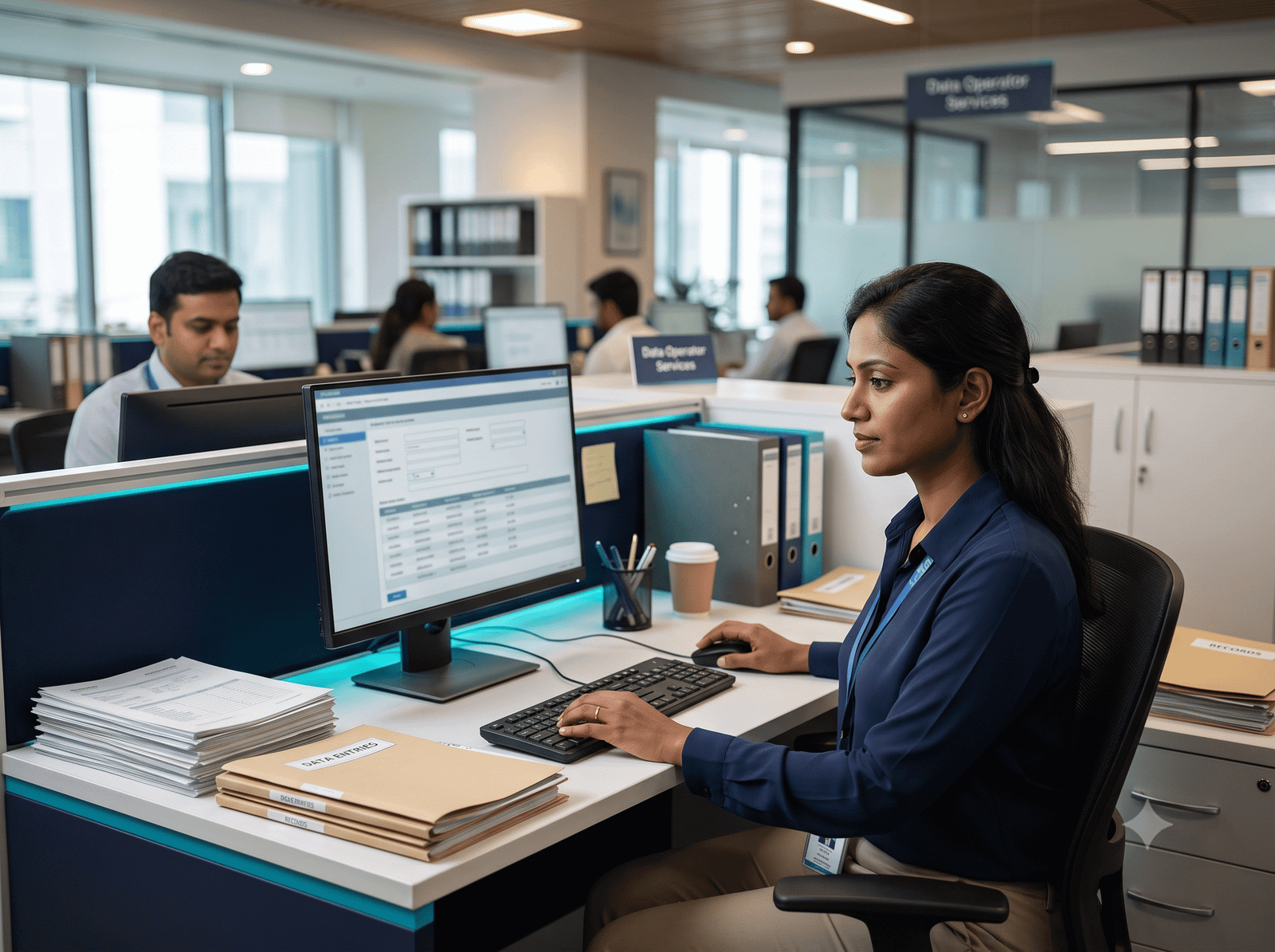 Data operator working on computer